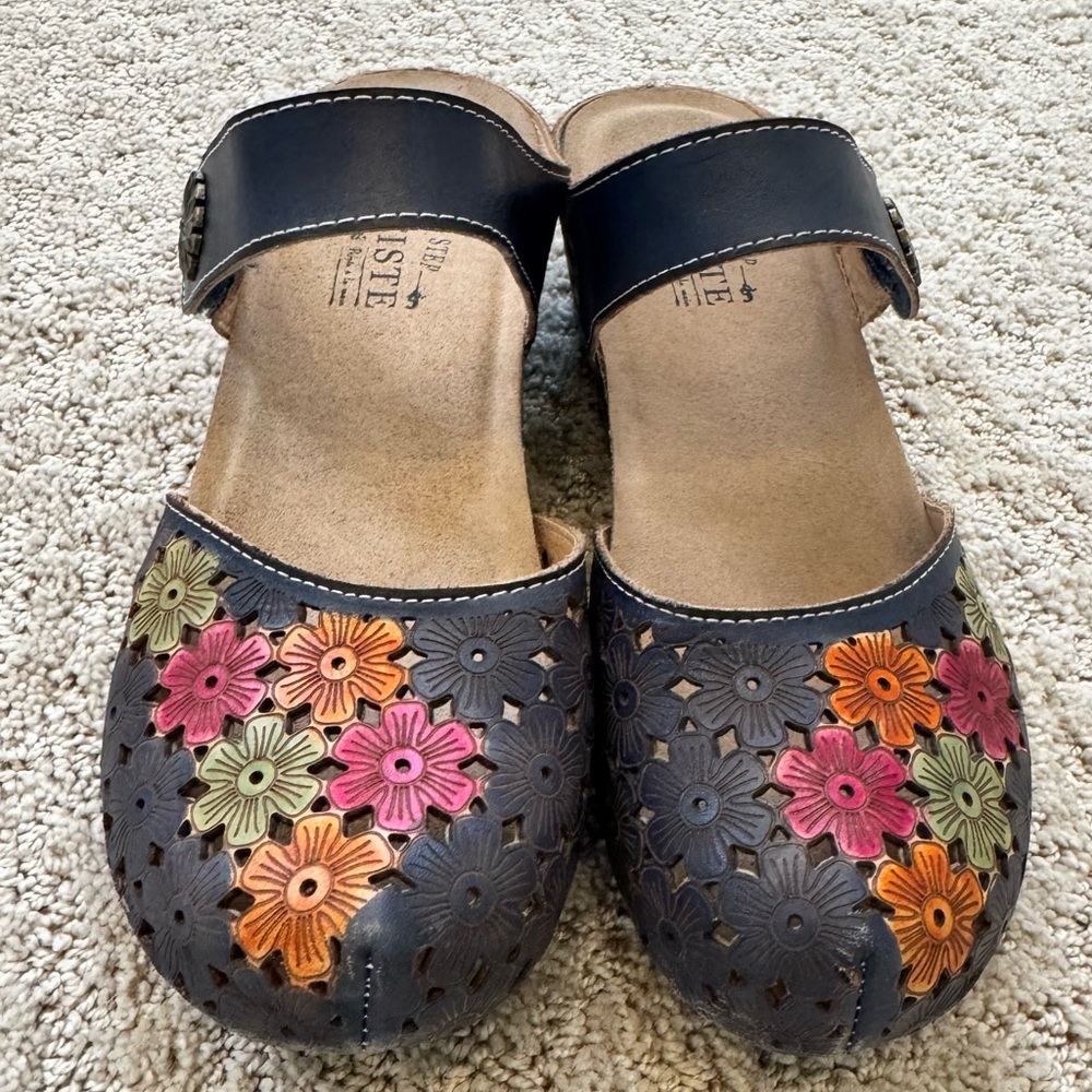 L'ATISTE Spring Step Deep Plum and Colorful Floral Clogs